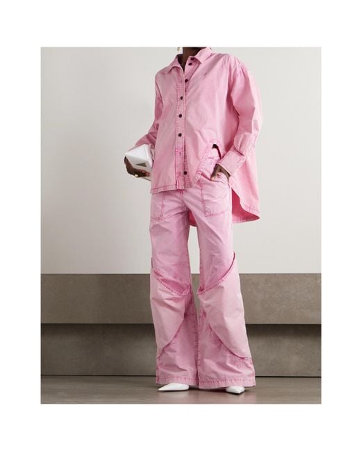 The Attico Pink Paneled Low-Rise Wide-Leg Jeans