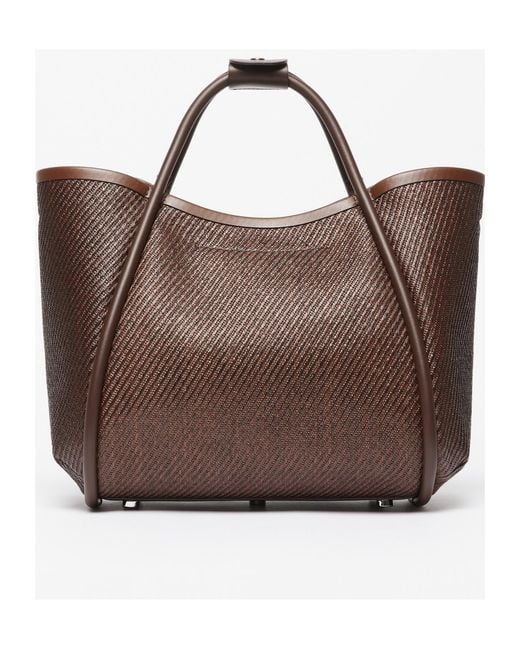 Max Mara Brown Logo Plaque Top Handle Bag