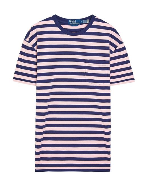 Polo Ralph Lauren Blue Striped Patch Pocket Cotton T-Shirt for men