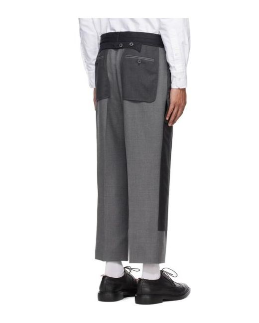 Thom Browne Gray Deconstructed-Design Twill Straight-Leg Trousers for men