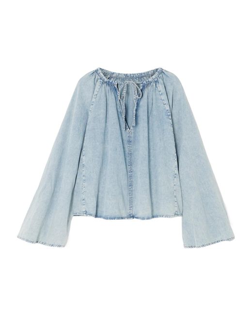 FRAME Blue Gathered Chambray Blouse
