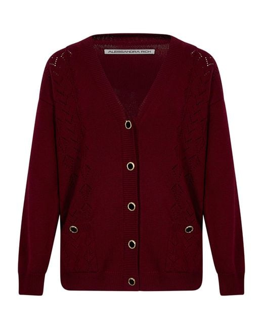 Alessandra Rich Red Lace-Knit Buttoned Cardigan