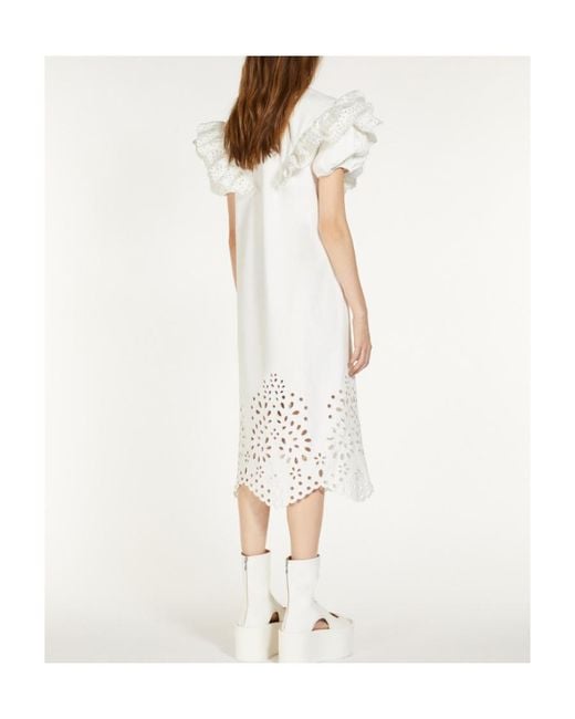Sportmax White Open-Knit Shift Midi Dress