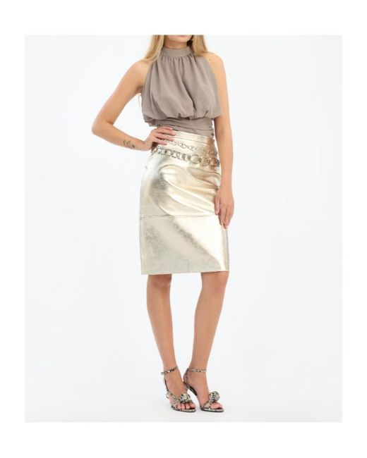 ROTATE BIRGER CHRISTENSEN Natural Metallic Pencil Midi Skirt