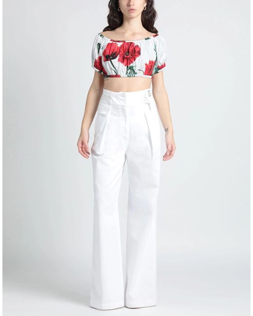 Dolce & Gabbana White Floral Off-The-Shoulder Short Sleeve Top