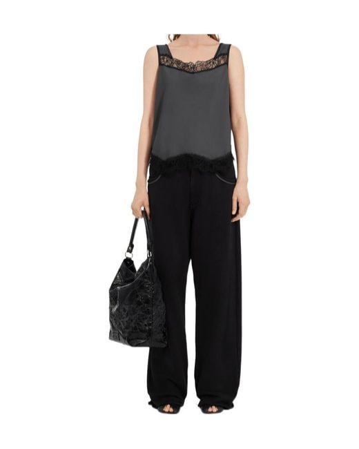 MM6 by Maison Margiela Black Mirrored Lace Slip Top