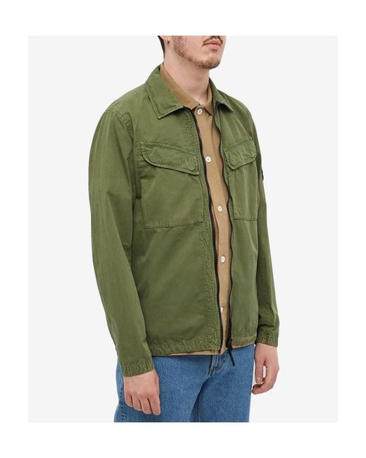 Stone Island Green Compass-Logo Zip-Up Shirt Jacket for men