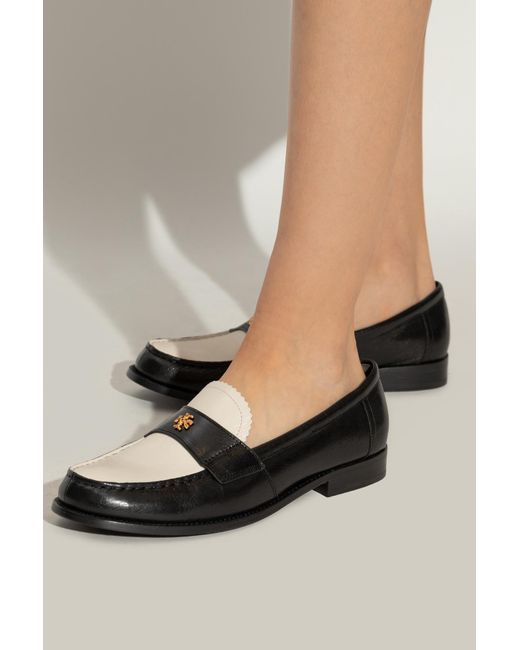 Tory Burch Black Logo Plaque Two-Toned Loafers
