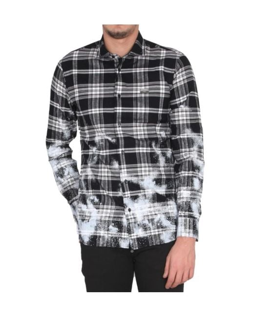 Philipp Plein Gray Gothic Plein Checked Cotton Shirt for men