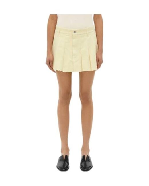 Bottega Veneta Yellow Wash Denim Pleated Mini Skirt