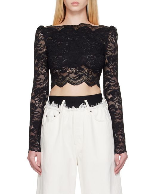 Rabanne Black Long Sleeved Cropped Laced Top