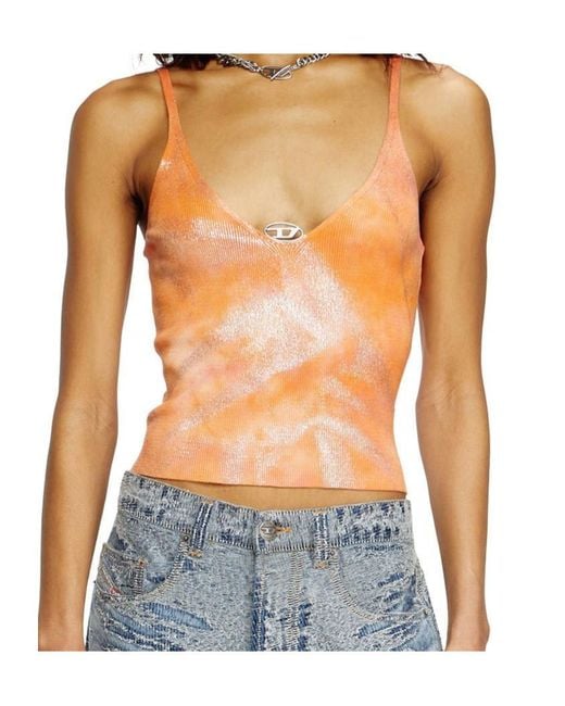 DIESEL Orange M-Ismina Metallic Knitted Cami Top