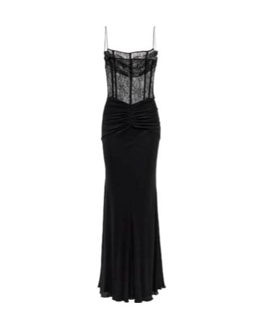 Alessandra Rich Black Laminated Jersey Maxi Dress