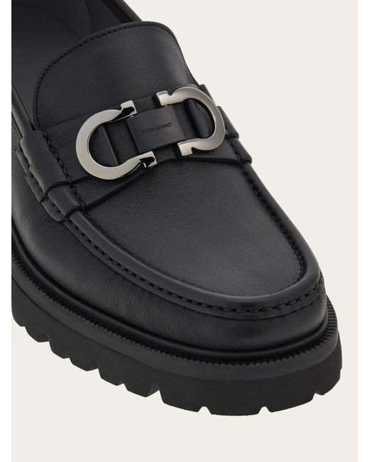 Ferragamo Black Gancini Decorative Moccasin Shoes for men