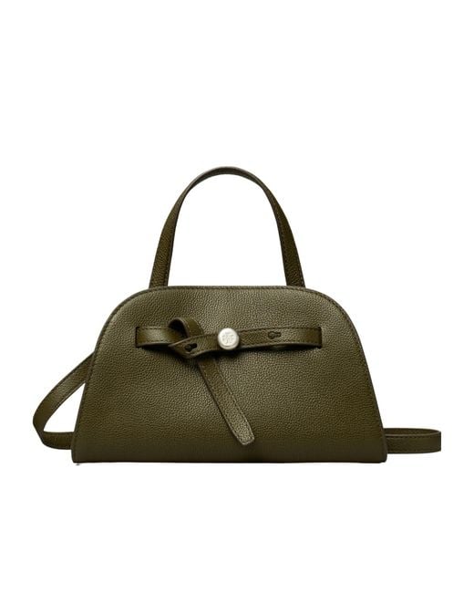 Tory Burch Green Logo-Plaque Grained-Leather Tote Bag