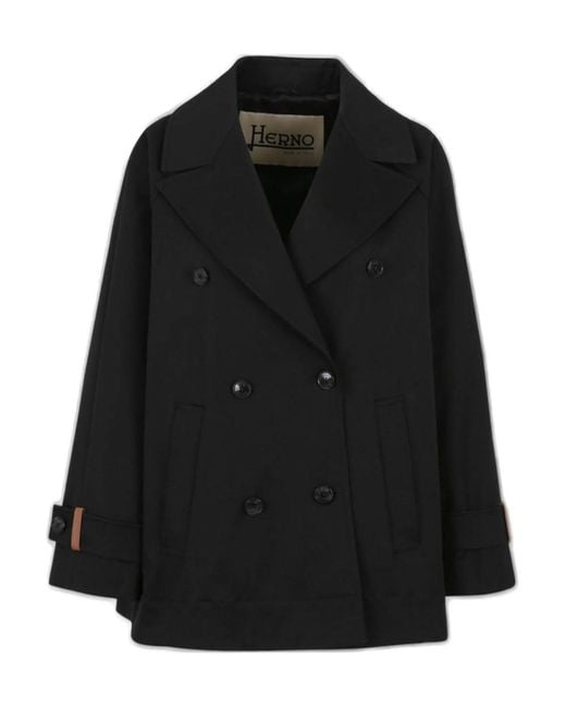 Herno Black Double Breasted Peacoat