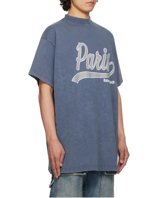 Balenciaga Blue Enjoy Paris Oversized T-Shirt for men