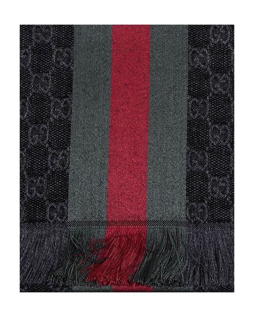 Gucci Black Gg Jacquard Knit Scarf With Web And Fringe for men