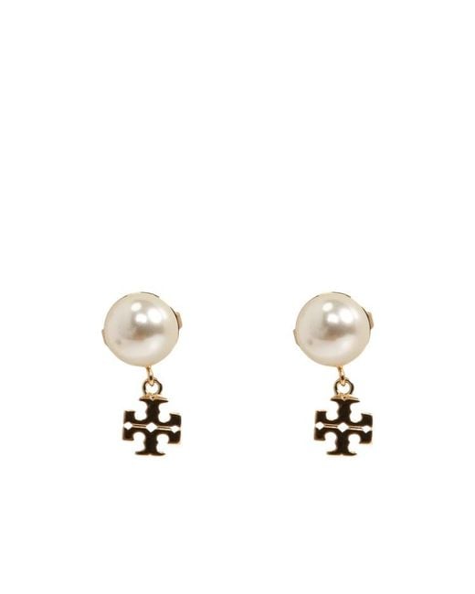 Tory Burch White Glass Bead Earrings