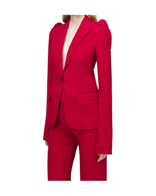McQueen Red T-Bar Detailed Single Breasted Blazer