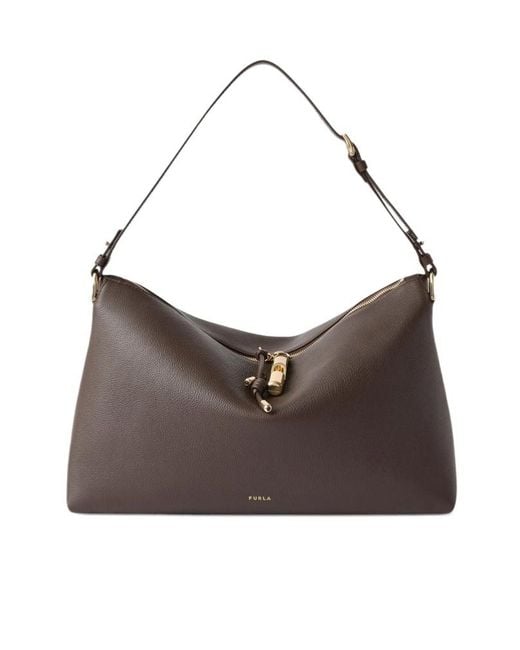 Furla Brown Large Debby Zip Leather Shoulder Bag