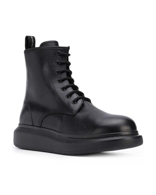 McQueen Black Round Toe Lace-Up Ankle Boots for men