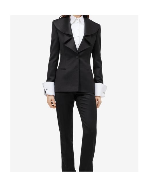 McQueen Black Waterfall Collar Single-Breasted Jacket