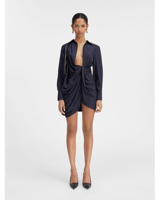 Jacquemus Blue Bahia Tied Long-Sleeved Dress