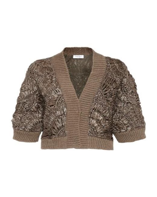 Brunello Cucinelli Brown Sequin-Embellished Knitted Cardigan