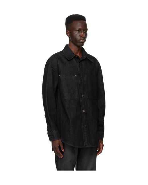 Wooyoungmi Black Logo Print Denim Shirt for men