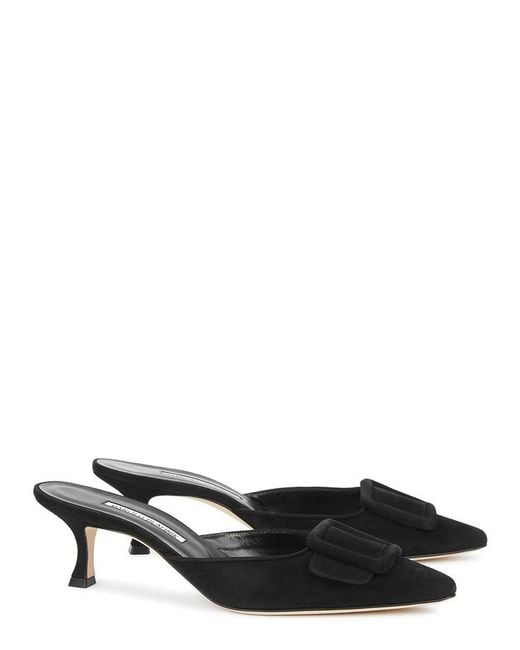 Manolo Blahnik Black Maysale 50 Suede Mules
