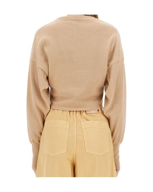 Alysi Natural Long Sleeved Crewneck Cropped Sweater