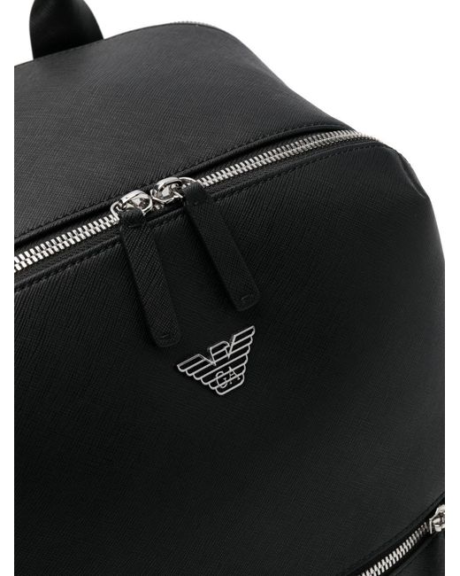 Emporio Armani Black Logo Plaque Zipped Backpack for men