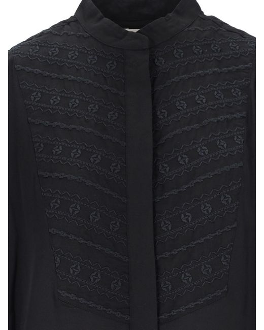 Isabel Marant Blue Isabel Marant Étoile Britten Embroidered-Detailed Long-Sleeved Shirt