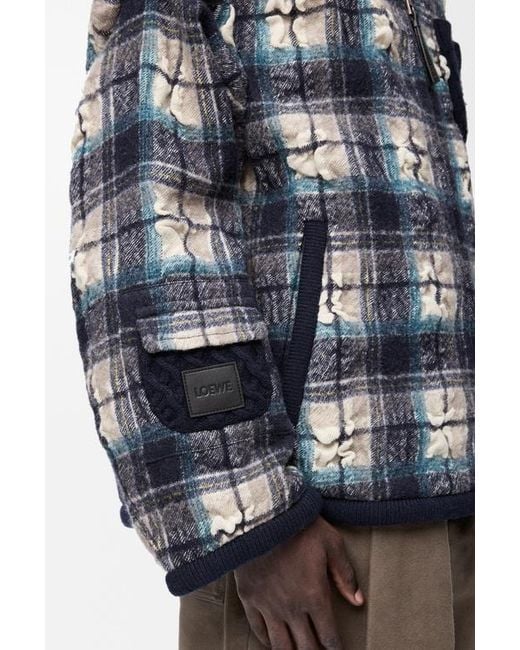 Loewe Blue Textured Check Hooded Jacket for men