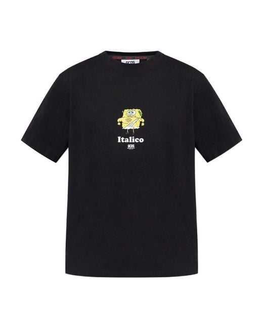 Gcds Black Graphic-Printed Crewneck T-Shirt for men