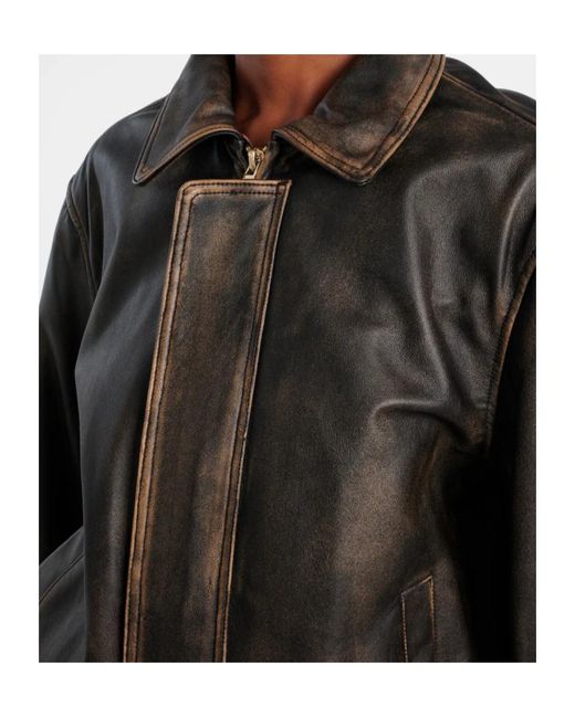 JACQUES WEI Black Zippered Long-Sleeved Leather Jacket