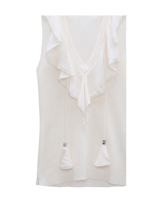Dorothee Schumacher White Lace Front Sleeveless Knit Top
