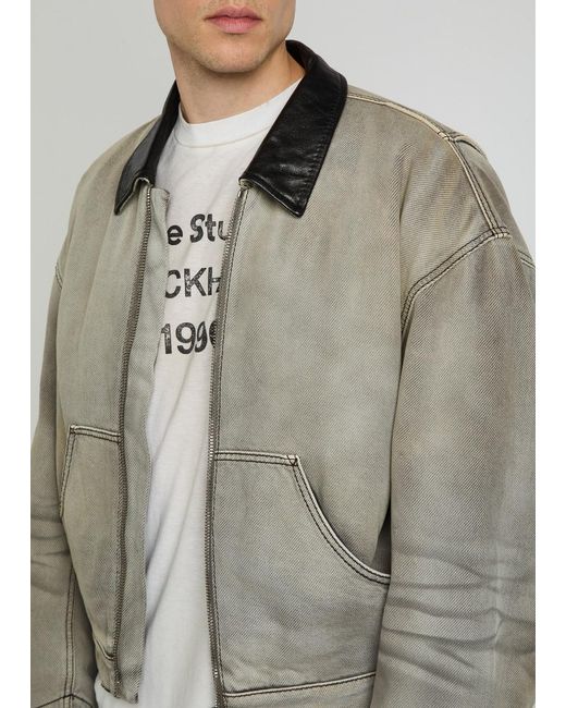 Acne Gray Leather-Trim Cotton-Twill Jacket for men