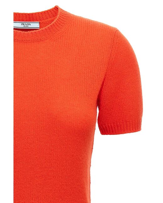 Prada Red Ribbed Knit Crewneck Sweater