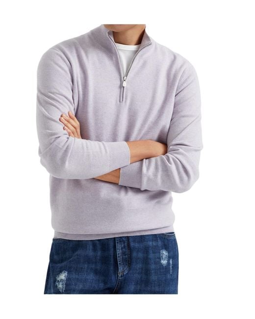 Brunello Cucinelli Gray Half Zipper Sweater for men