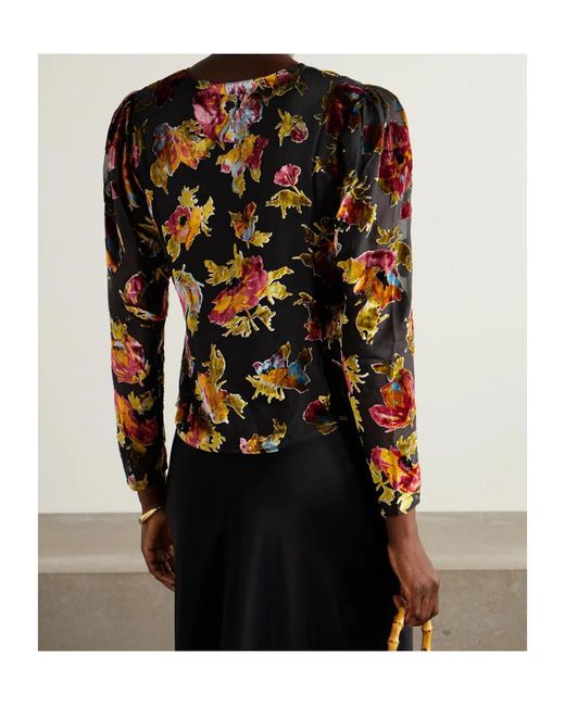 Rixo Multicolor Evelyn Embellished Floral-Print Devoré-Velvet Wrap Top