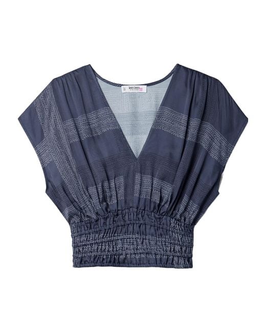 Lemlem Blue Smocked Printed Cropped Top