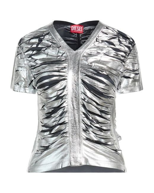DIESEL Gray Solid-Color Metallic Luster T-Shirt