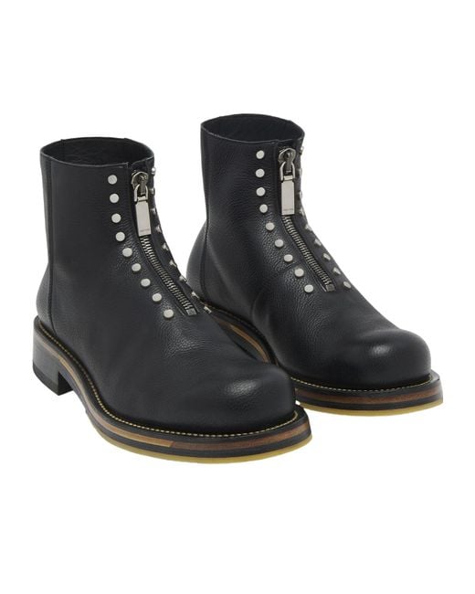 McQueen Black Studded Zip-Detailed Ankle Boots for men