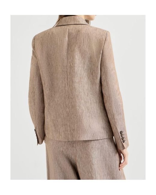 Brunello Cucinelli Natural Linen Denim Blazer With Monili