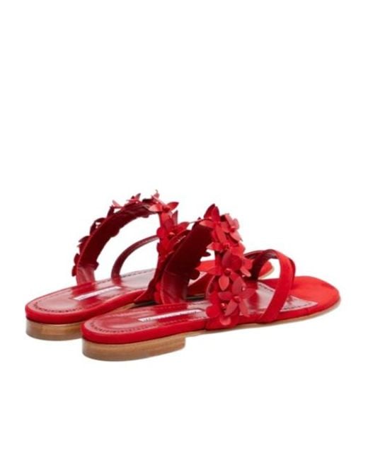 Manolo Blahnik Red Versatile Cross-Strap Flat Sandals