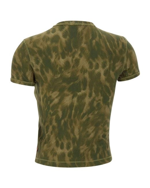 DIESEL Green Animal-Print Stretch Jersey T-Shirt