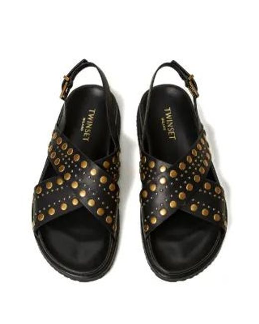 Twinset Black Crossover Strap Sandals
