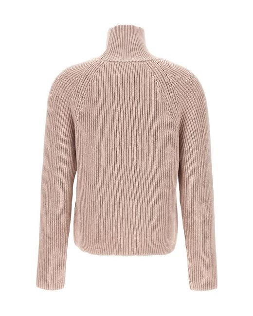 AMI Natural Mock.Neck Ribbed Jumper